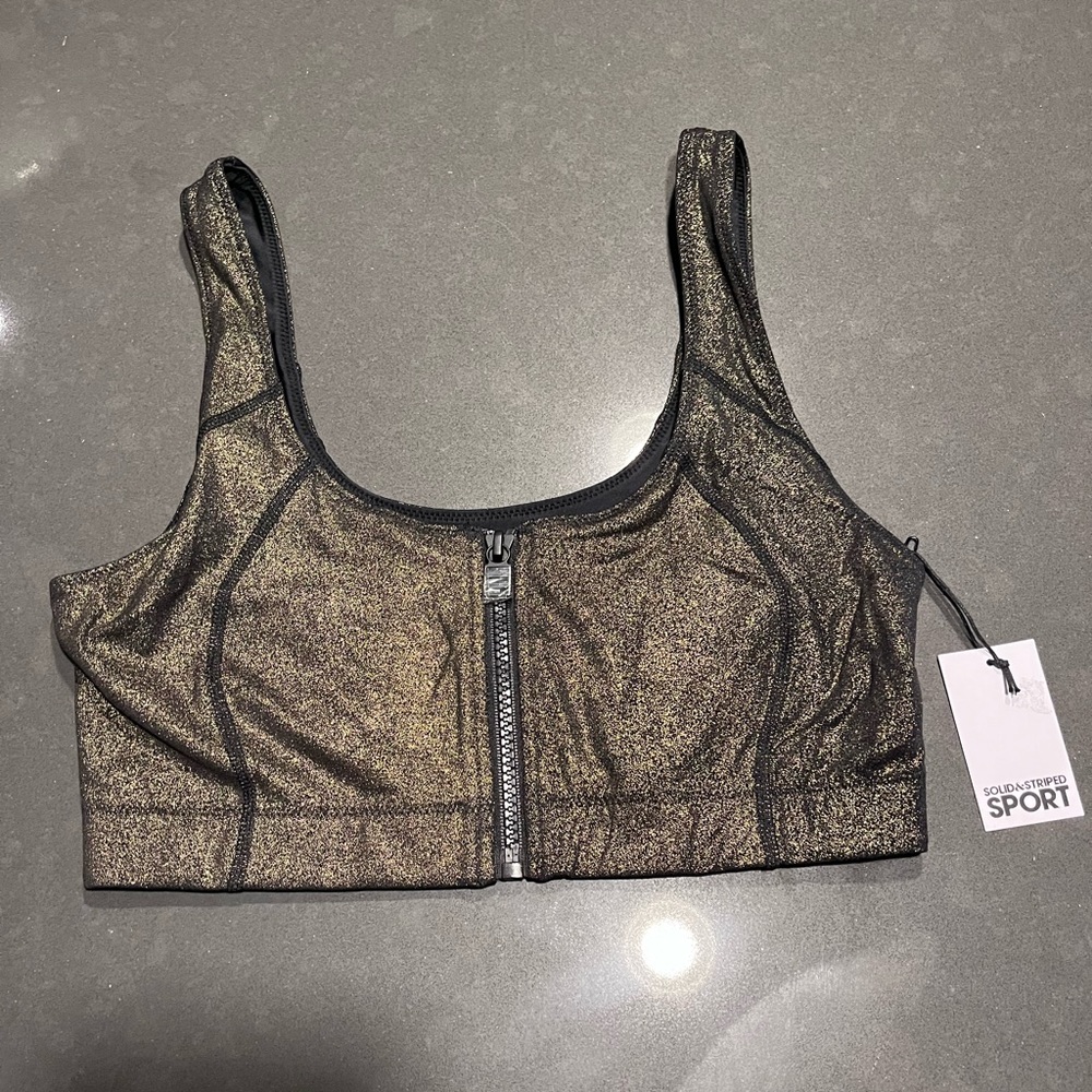 Gold Foil Front Zip Sports Bra